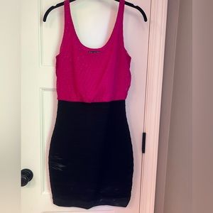 Pink and black body con dress